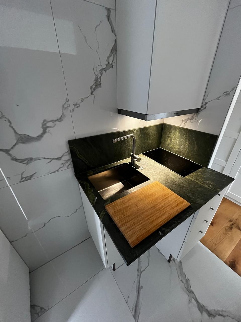 Kitchen or kitchenette, stove
