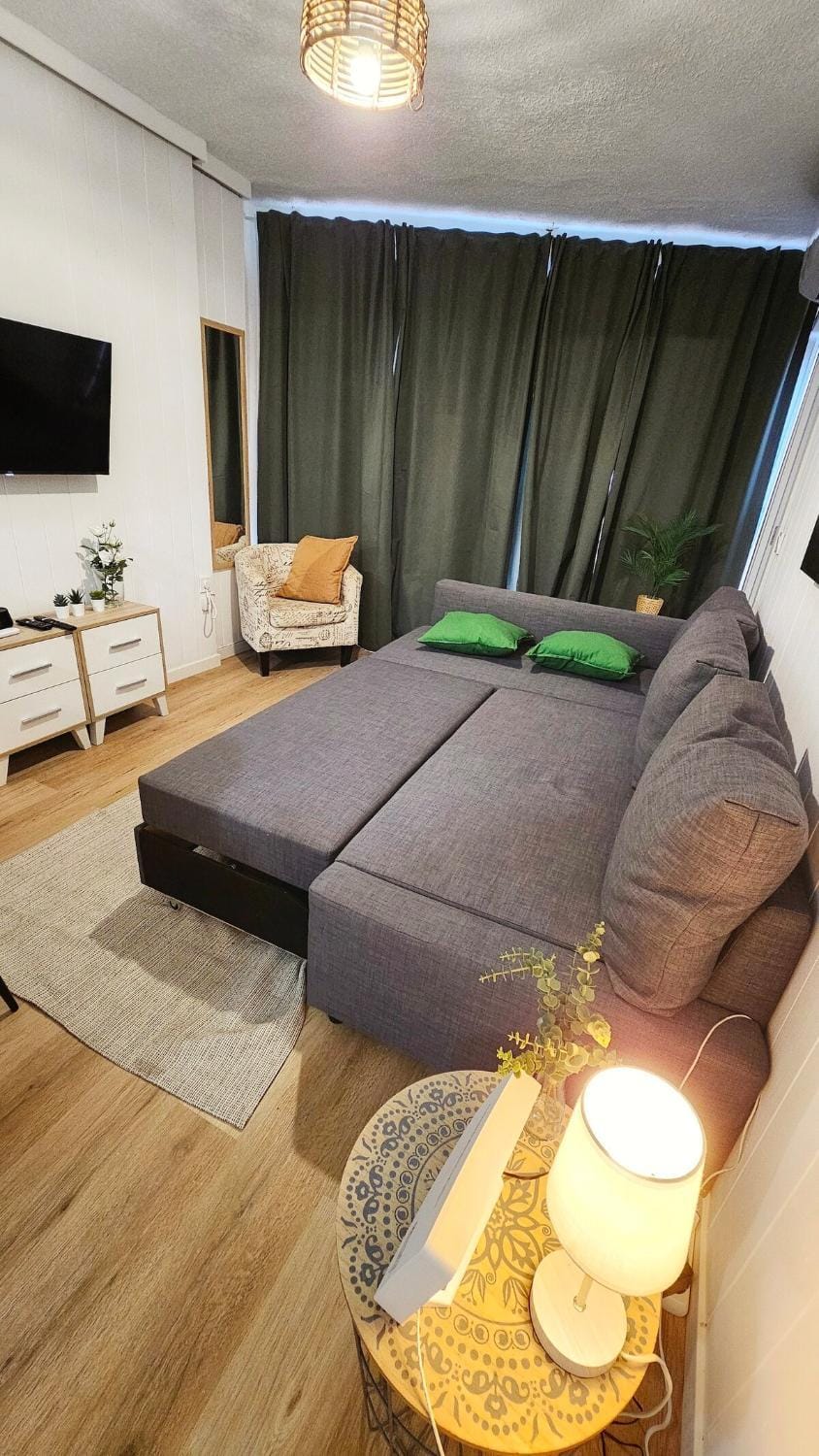Bed, TV and multimedia, Living room, Seating area