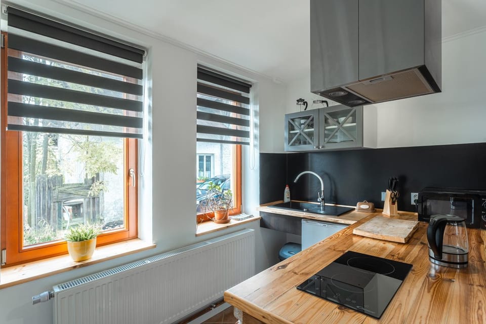 Kitchen or kitchenette, stove