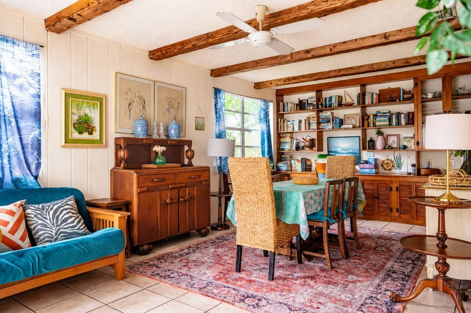 Library, Living room, Seating area, Dining area
