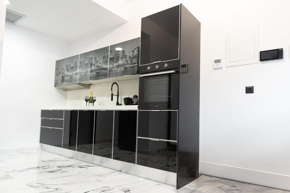 Kitchen or kitchenette, stove