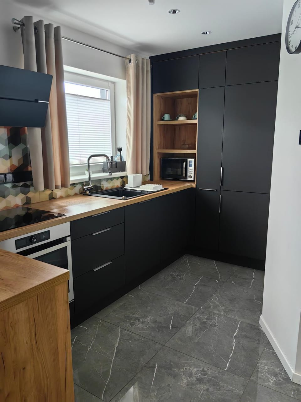 Kitchen or kitchenette, dishwasher, stove