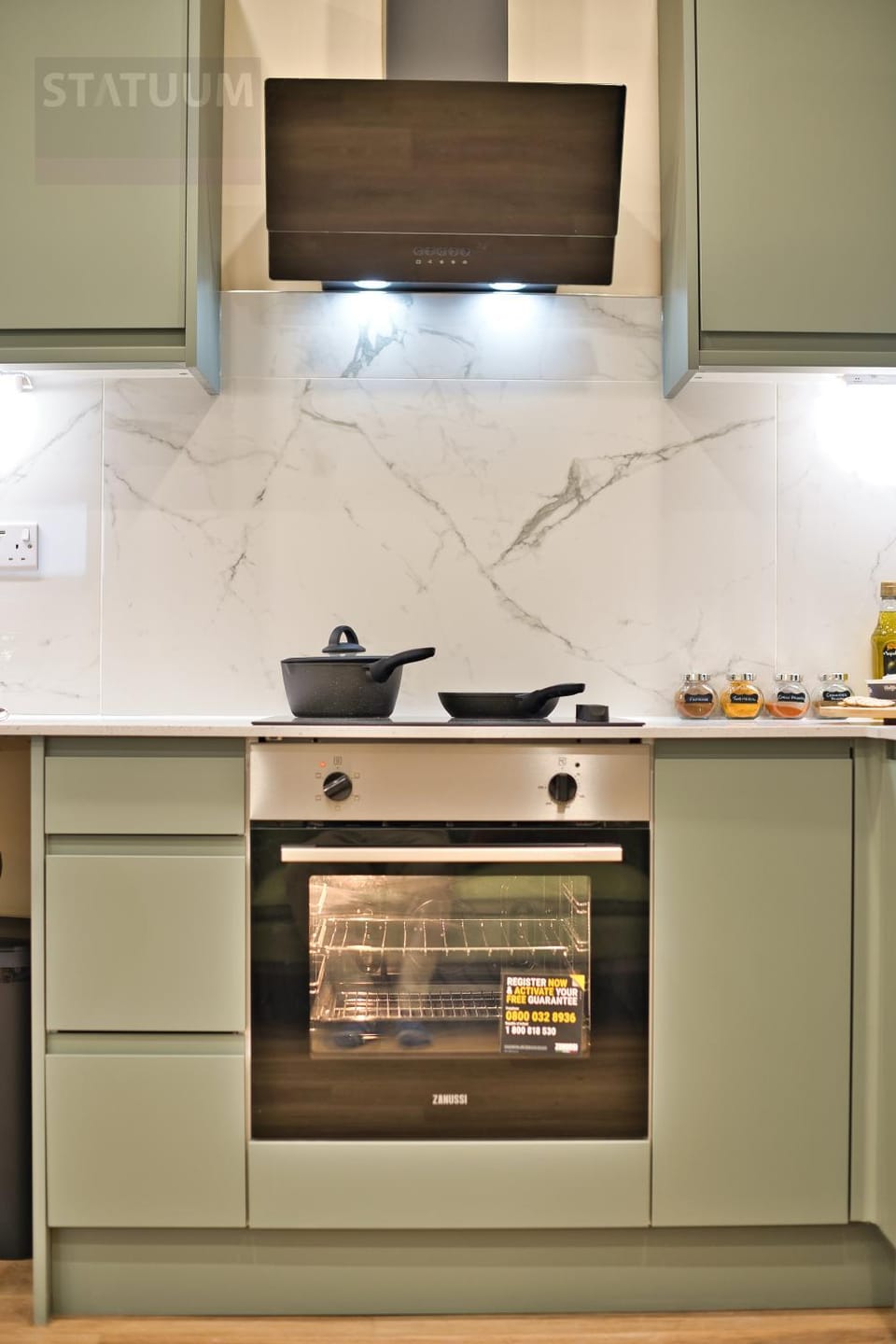 Kitchen or kitchenette, stove