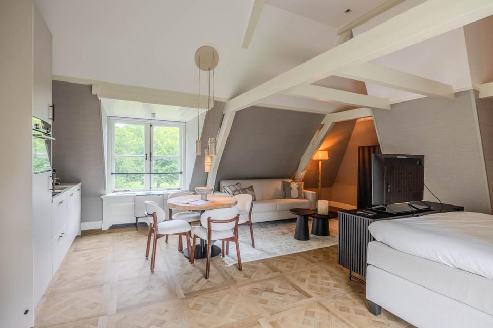 Bed, TV and multimedia, Kitchen or kitchenette, Living room, Photo of the whole room, Seating area, Dining area, Bedroom