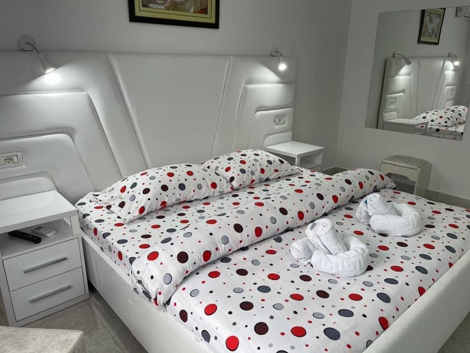Bed, wardrobe