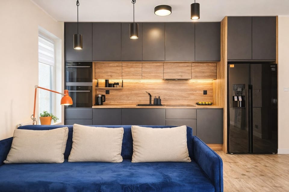 Kitchen or kitchenette, Living room, Seating area