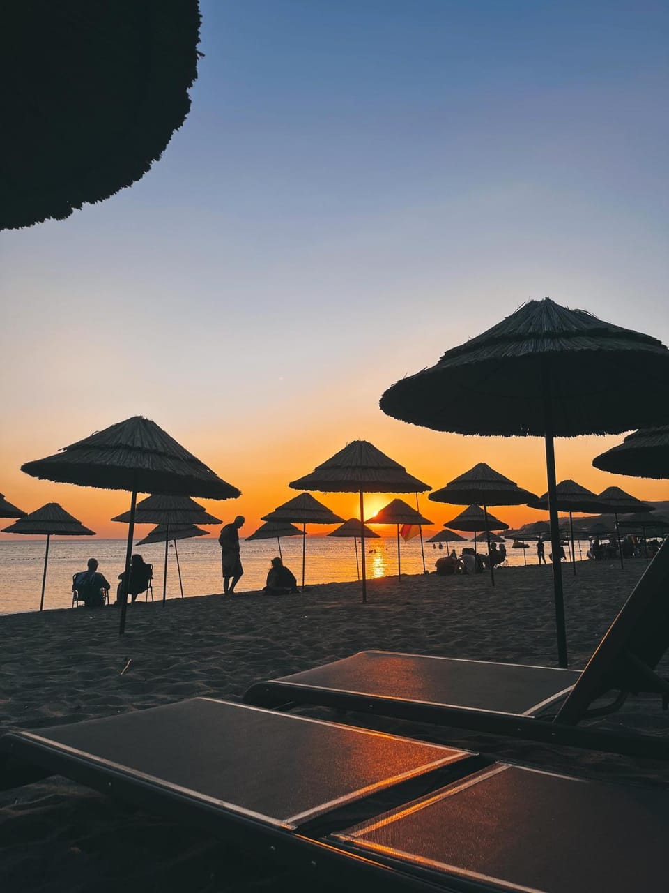 Beach, Sea view, Sunset, sunbed