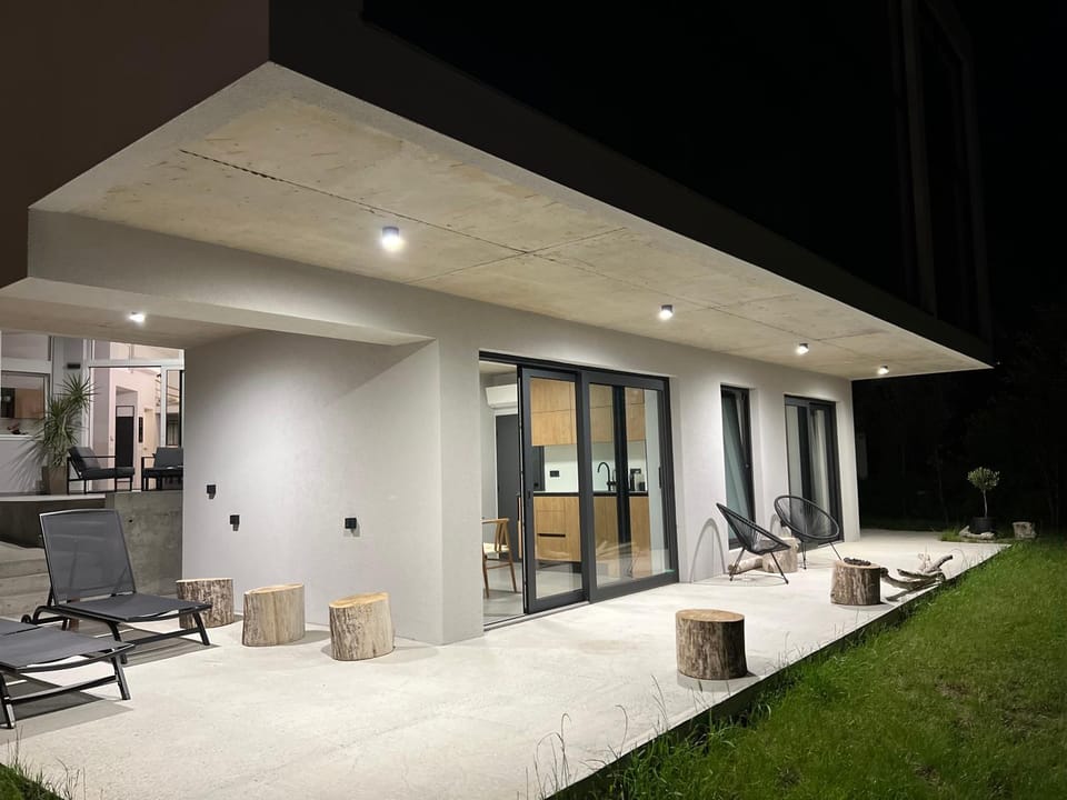 Property building, Night, Garden, Seating area, Garden view