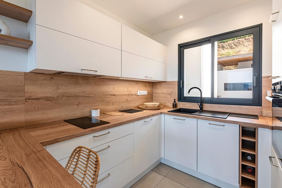 Kitchen or kitchenette, stove