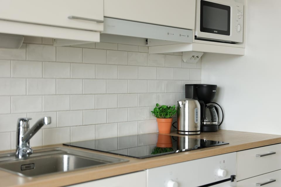 Kitchen or kitchenette, stove