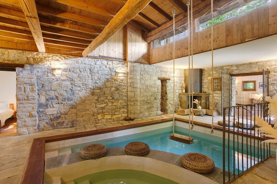 Property building, Living room, Swimming pool