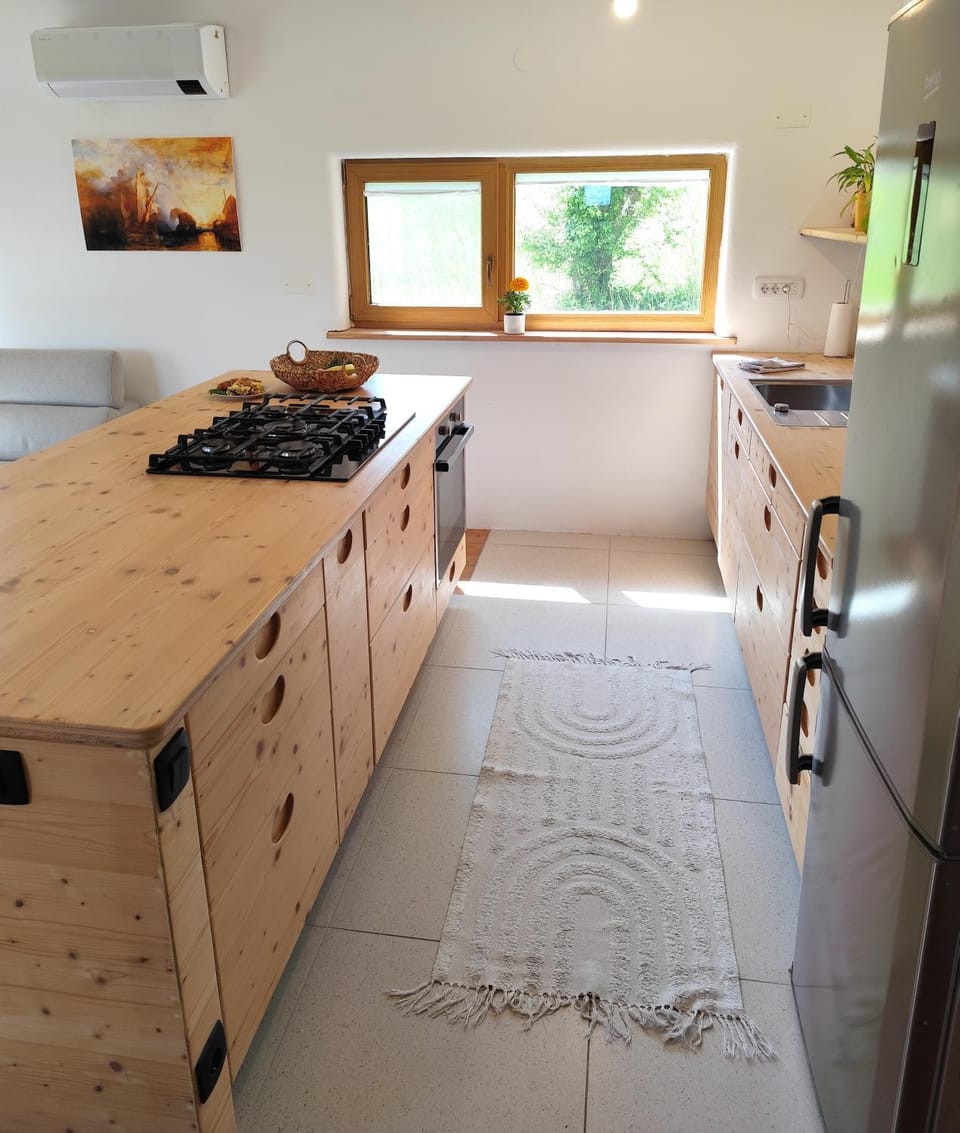 Kitchen or kitchenette, stove