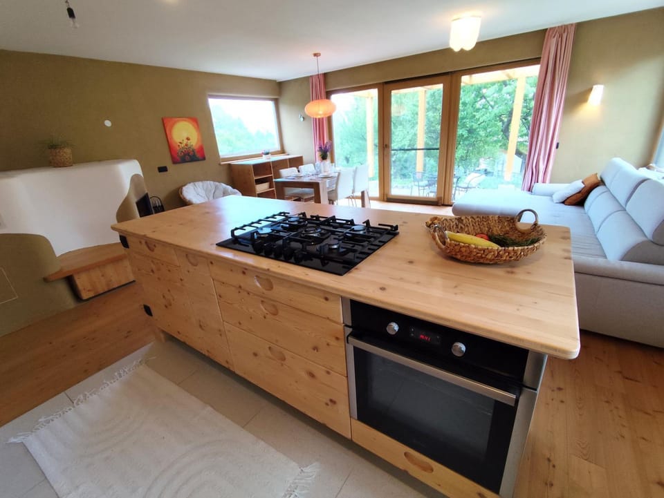 Kitchen or kitchenette, stove