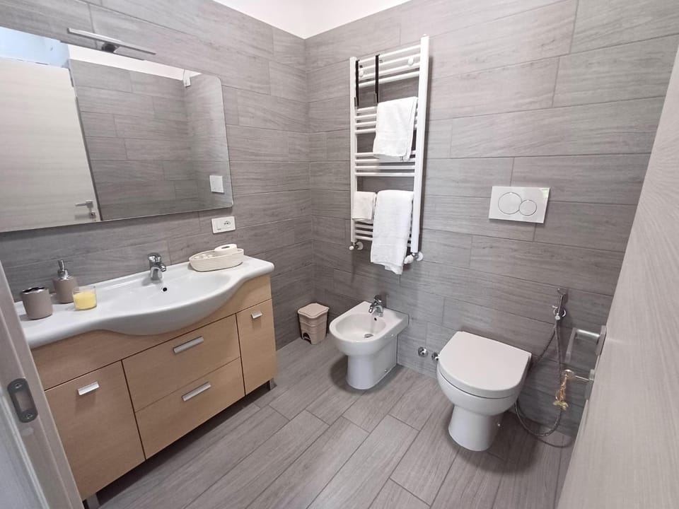 Shower, Toilet, Bathroom, bidet, hair dryier, towels