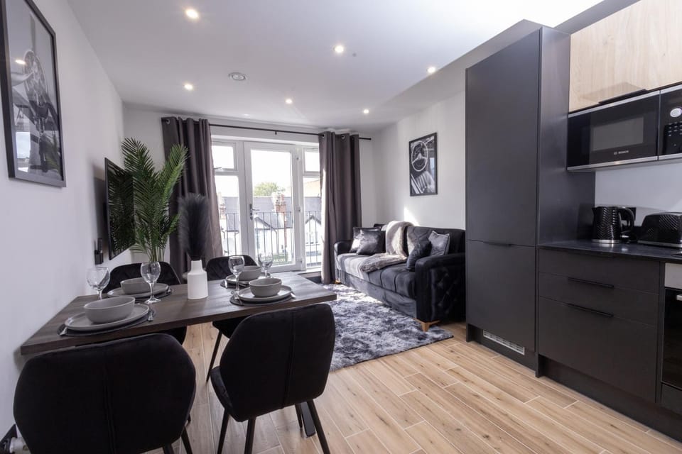 Kitchen or kitchenette, Living room, Dining area, stove