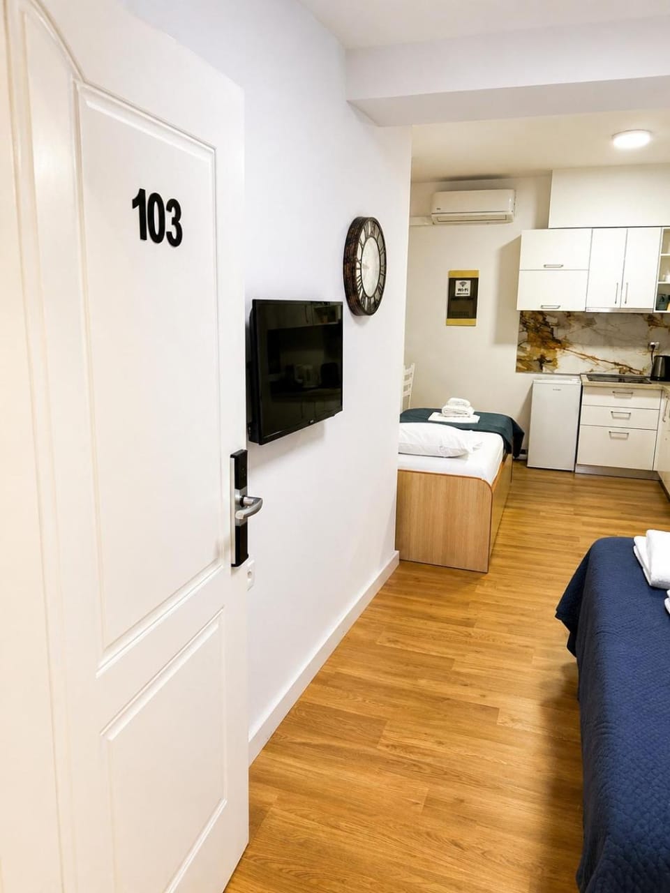 Bed, TV and multimedia, Kitchen or kitchenette, Photo of the whole room, Bedroom, minibar