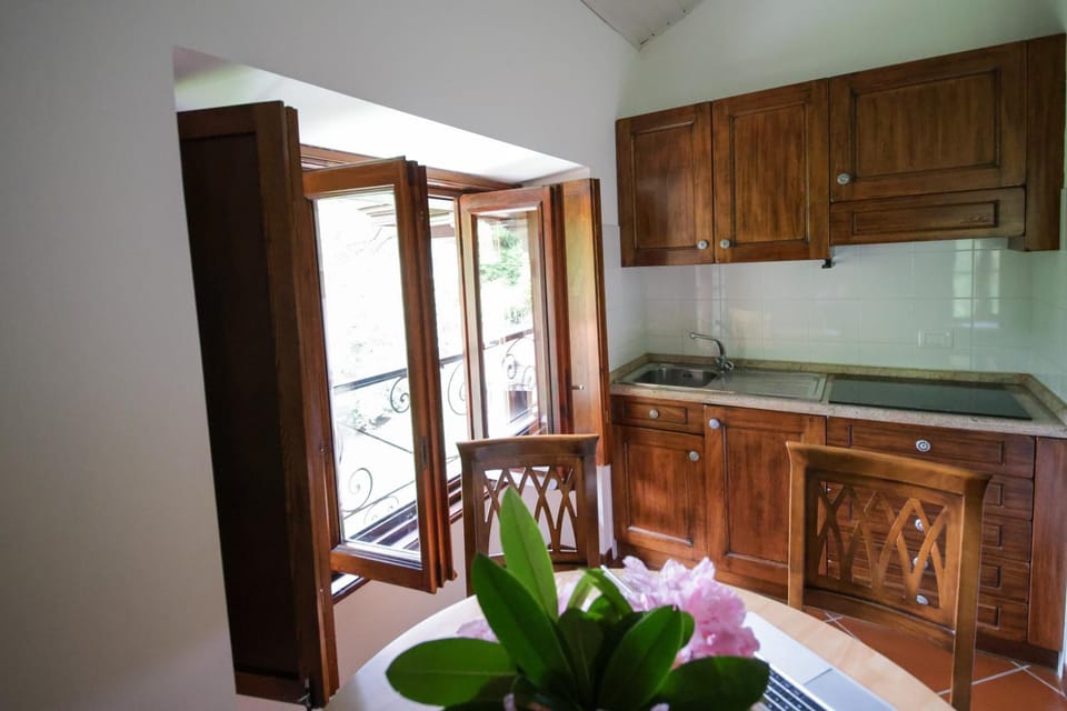 Kitchen or kitchenette, stove