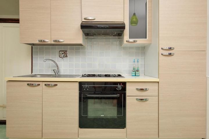 Kitchen or kitchenette, stove