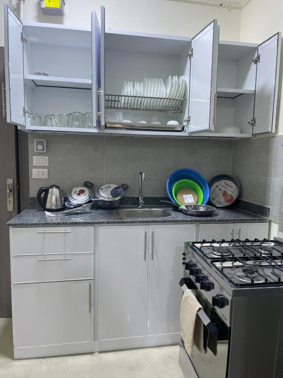 Kitchen or kitchenette, stove