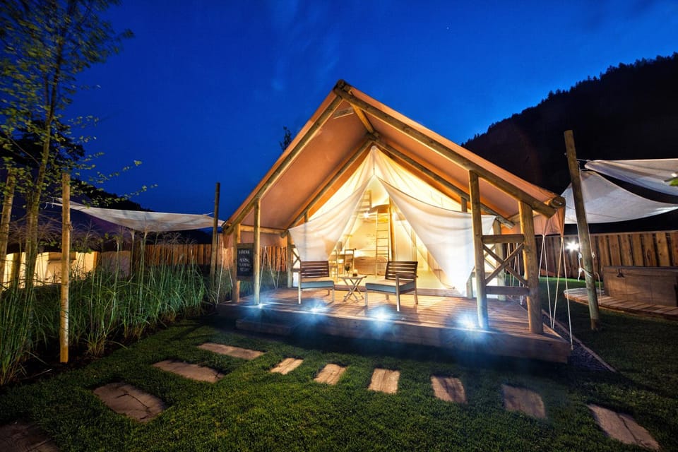 Property building, Patio, Night, Natural landscape, Garden, Garden view