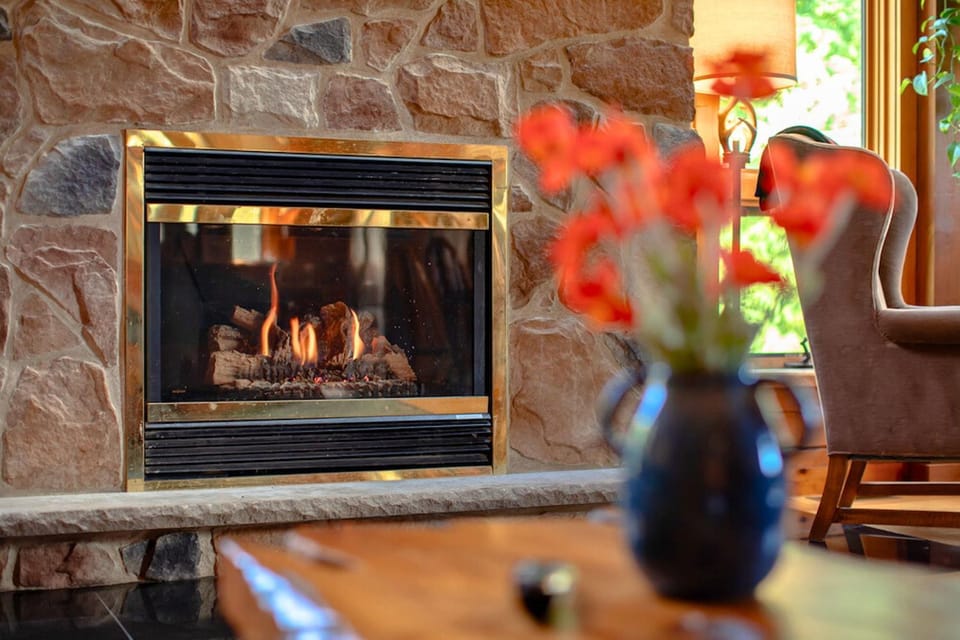 Property building, Living room, fireplace