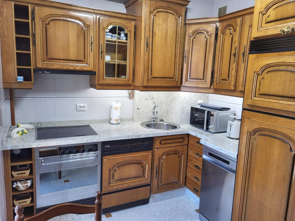 Kitchen or kitchenette, dishwasher, oven, stove, toaster