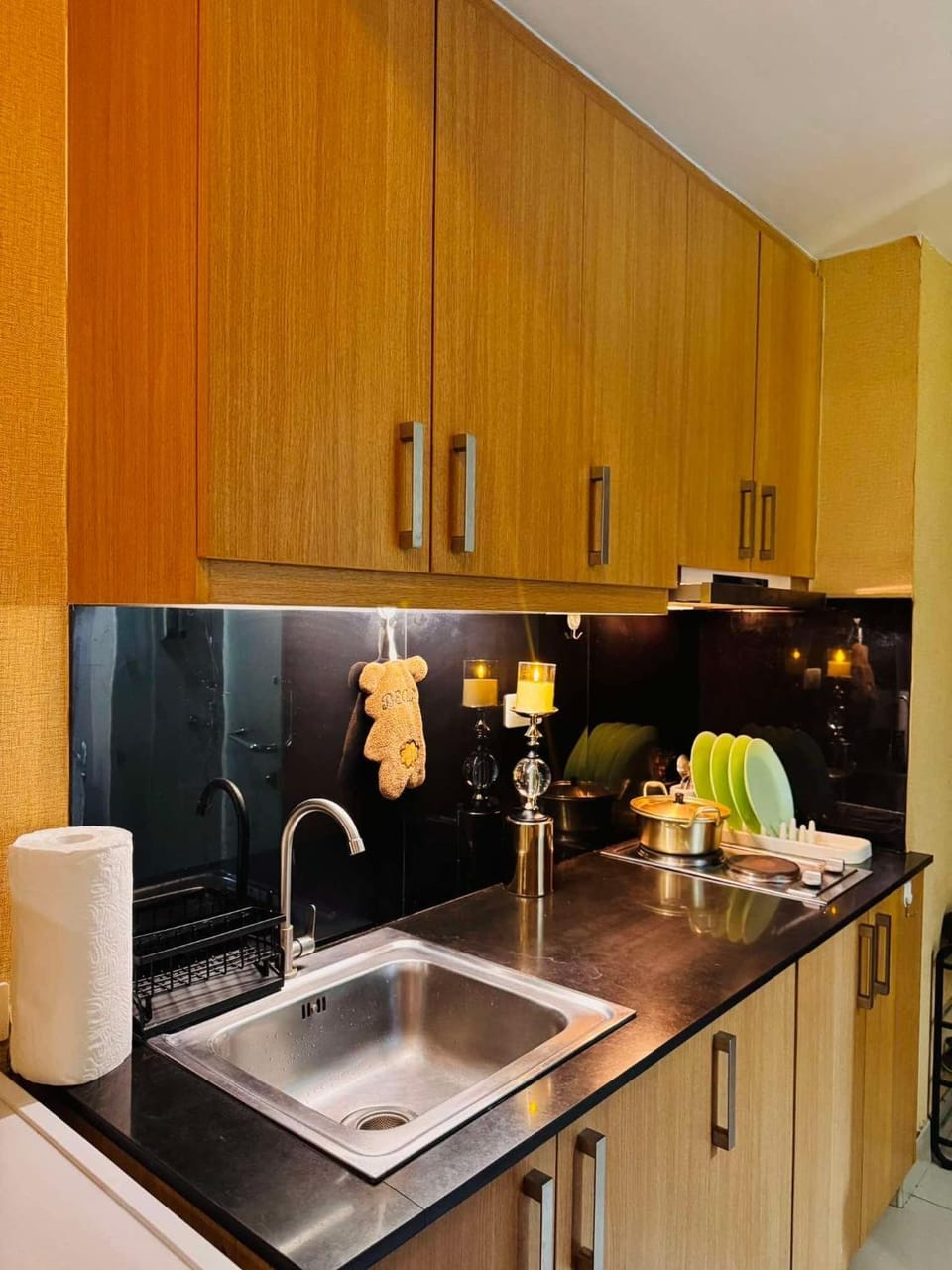 Kitchen or kitchenette, stove