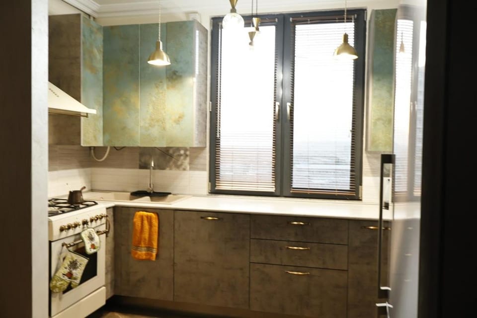 Kitchen or kitchenette, dishwasher, stove