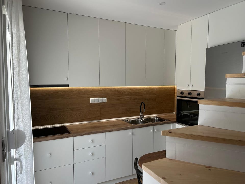 Kitchen or kitchenette, stove