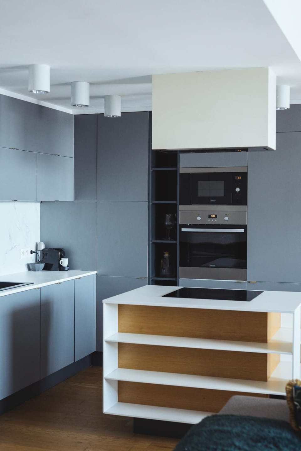 Kitchen or kitchenette, microwave, stove, kitchen