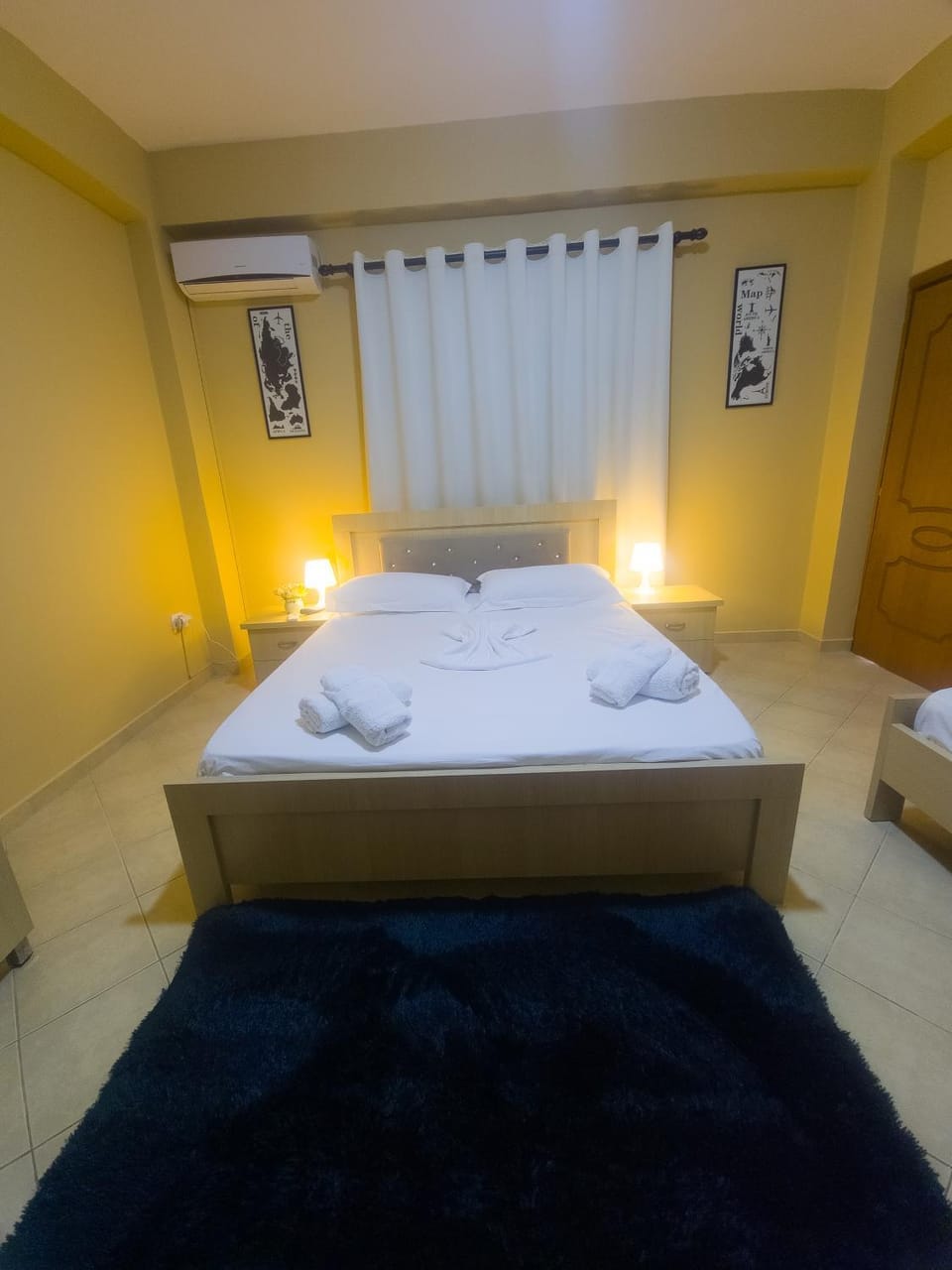 Bed, Photo of the whole room, Bedroom, towels, air conditioner