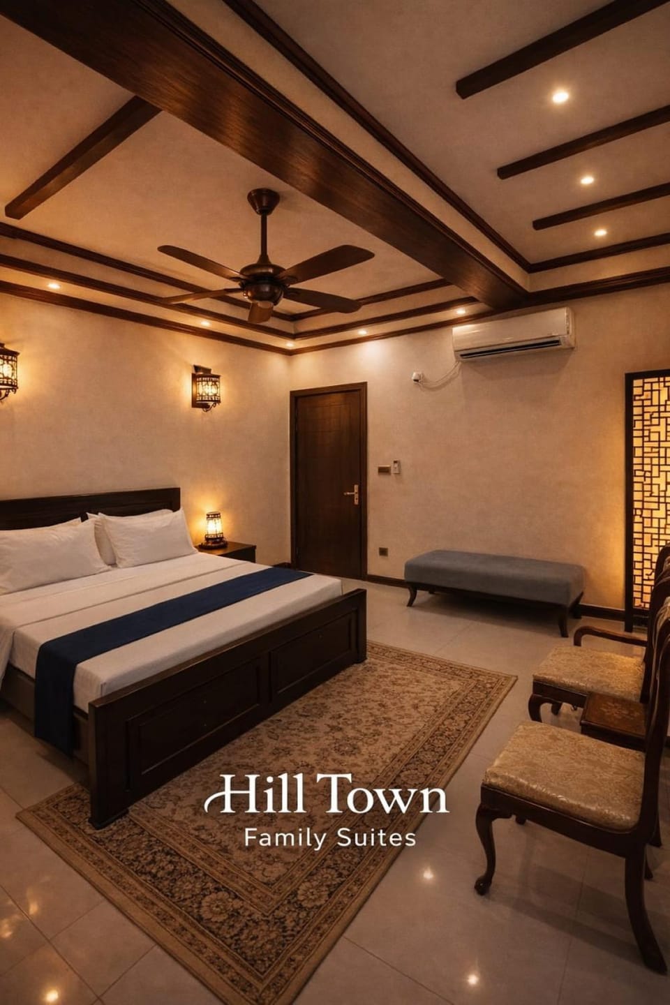 Bed, Photo of the whole room, Bedroom, Text overlay, air conditioner