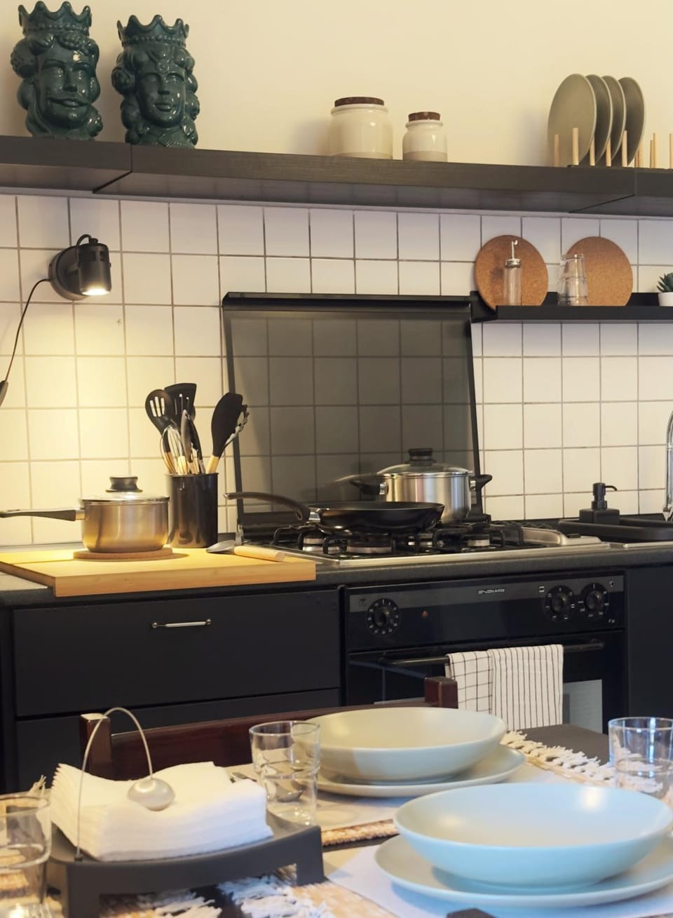 Kitchen or kitchenette, stove