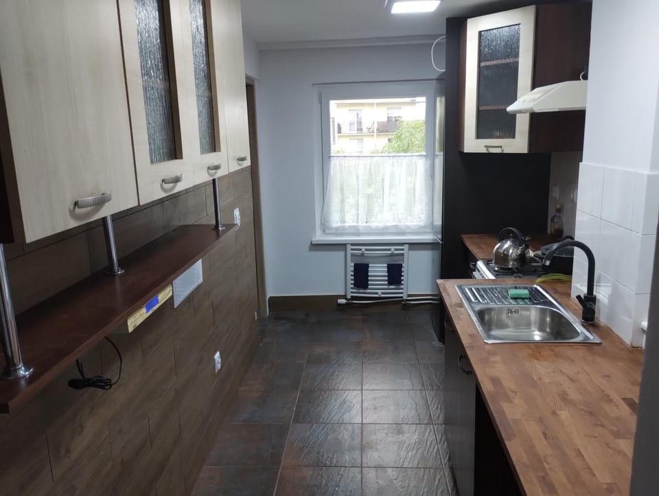 Kitchen or kitchenette, oven