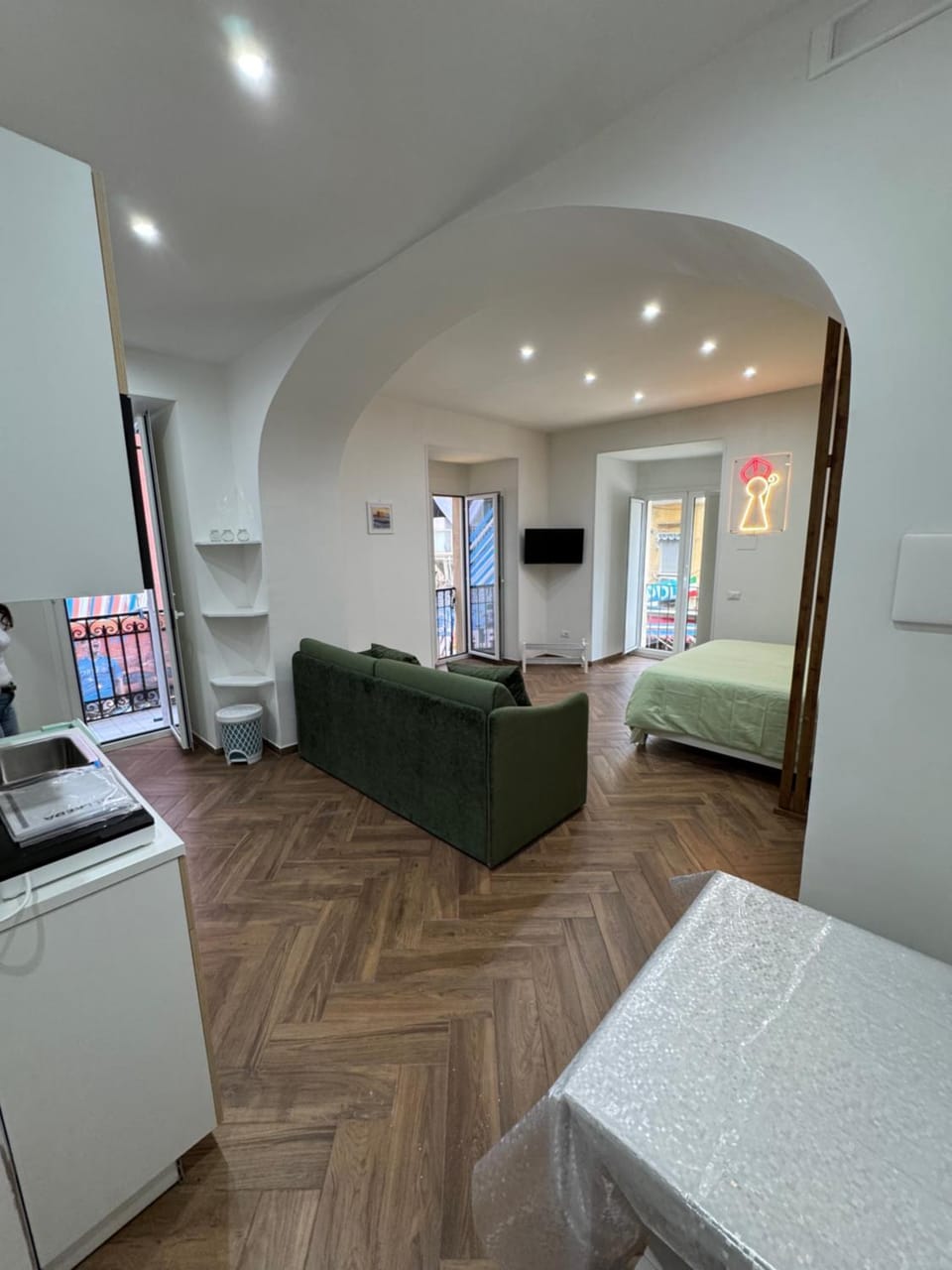 Bed, TV and multimedia, Kitchen or kitchenette, Living room, Photo of the whole room, Bedroom