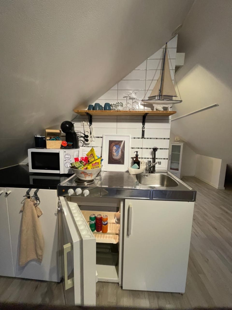 Kitchen or kitchenette, minibar, stove