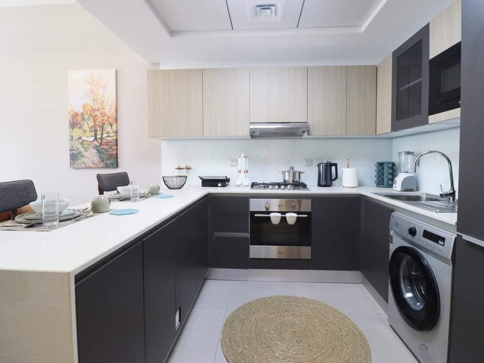 Kitchen or kitchenette, oven, washing machine