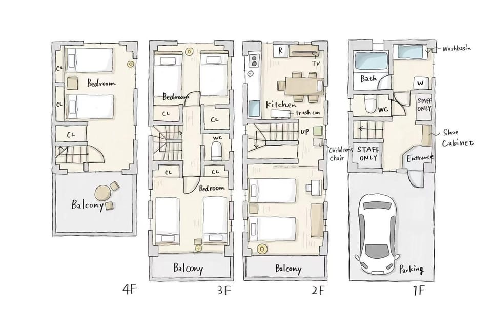 OMOYI-HOUSE Spacious 4BR Sleeps 8 in Shinjuku-Yoyogi Private 4 Floors with Big Balcony Near Gyoen Takashimaya Isetan Apartment in Shibuya
