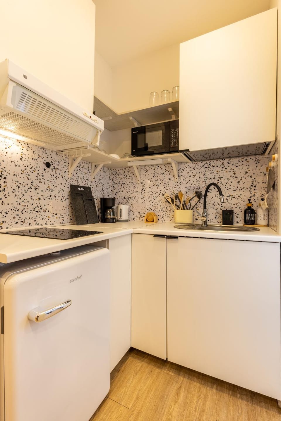 Kitchen or kitchenette, stove, toaster