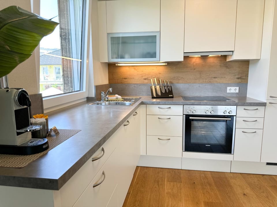 Kitchen or kitchenette, dishwasher, stove, toaster