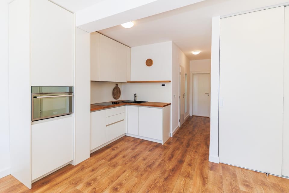 Kitchen or kitchenette, stove