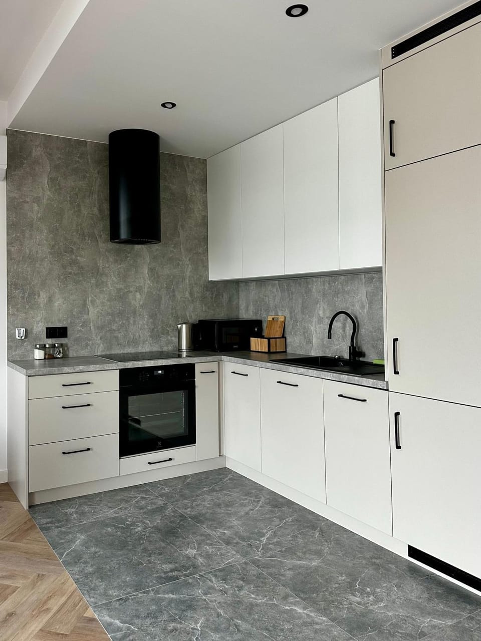 Kitchen or kitchenette, stove