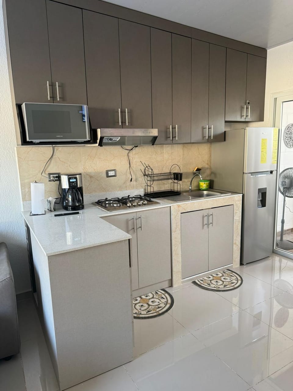 Kitchen or kitchenette, stove