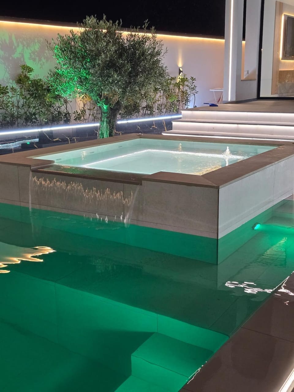 Night, Pool view, Swimming pool