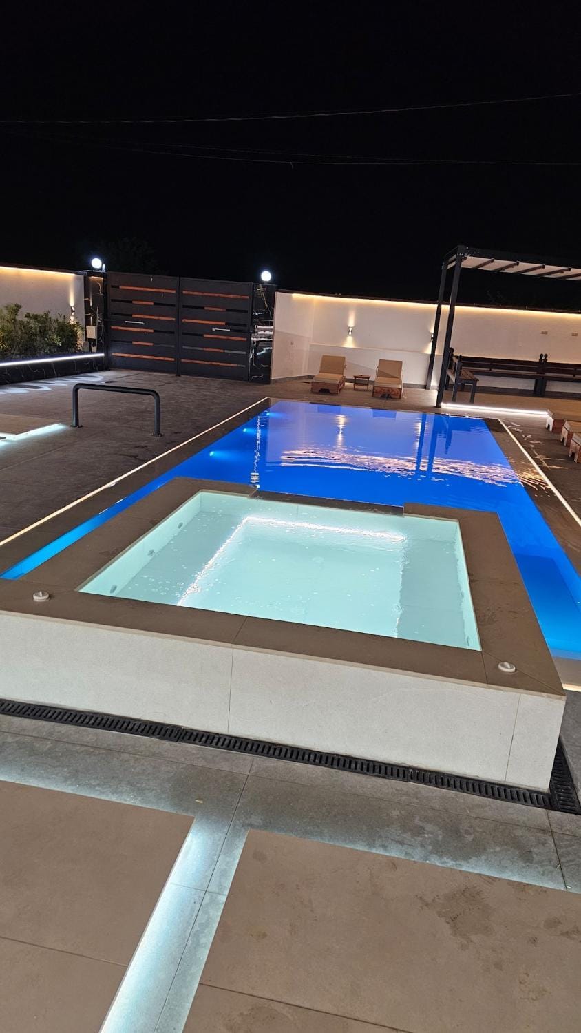 Night, Pool view, Swimming pool