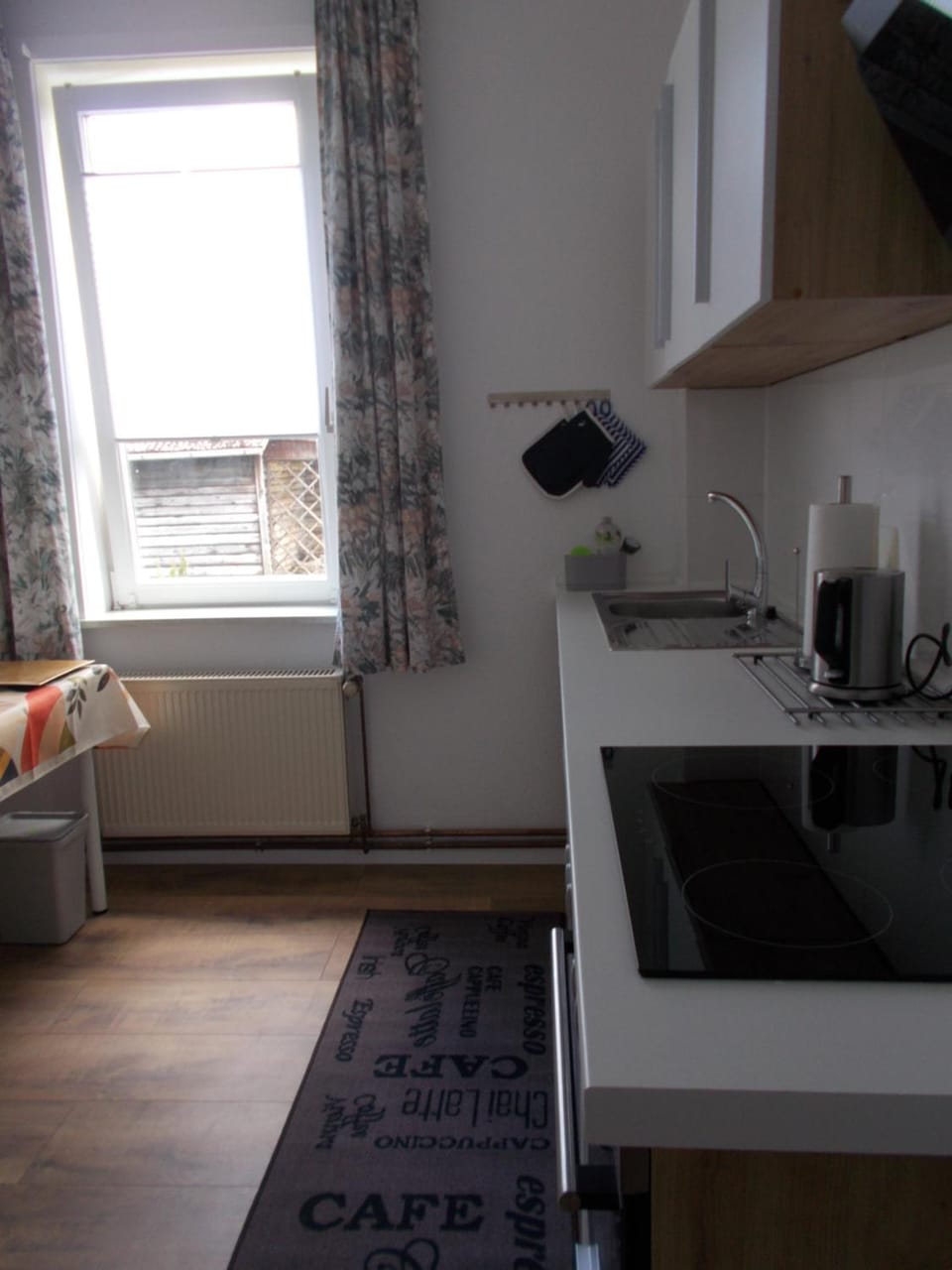 Kitchen or kitchenette, stove