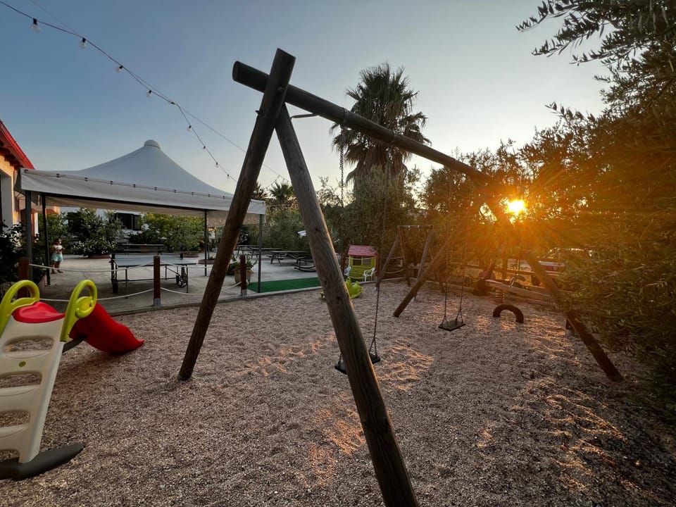 Natural landscape, Children play ground, Garden, Sunset