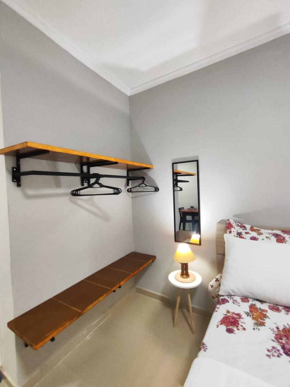 Bed, wardrobe