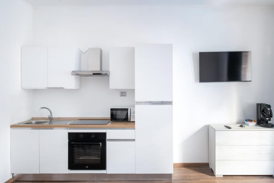 Kitchen or kitchenette, stove