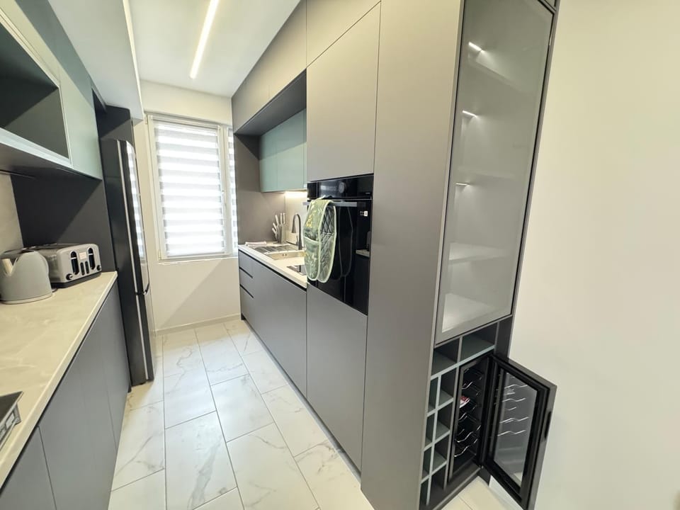 Kitchen or kitchenette, oven, stove